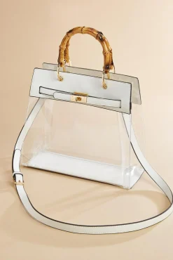 Women Versona Bamboo Handle Clear Satchel