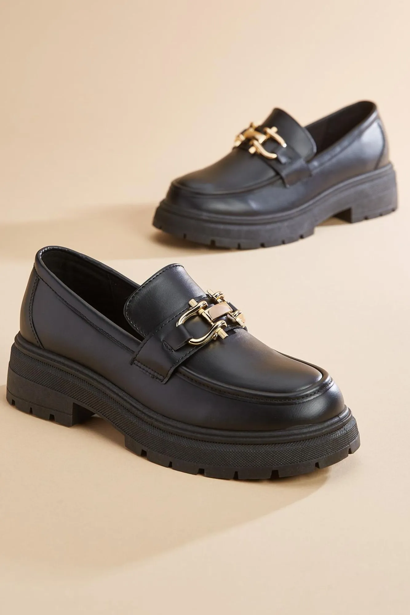 Women Versona Black Platform Horsebit Loafers