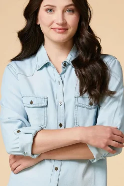 Women Versona Button Down Highlow Chambray Shirt