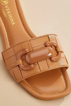 Women Versona Chain Trim Woven Band Slides