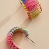 Women Versona Colorful Raffia Huggie Hoop Earrings