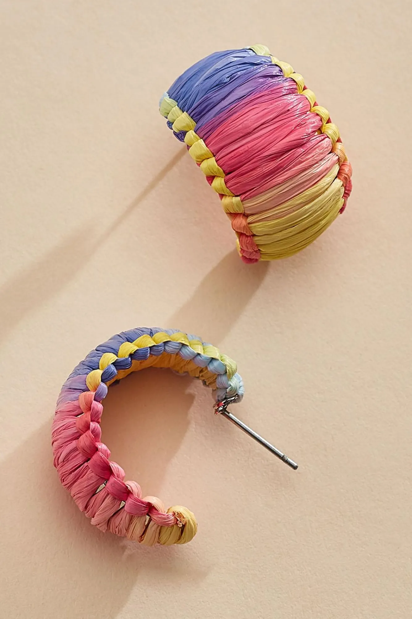 Women Versona Colorful Raffia Huggie Hoop Earrings