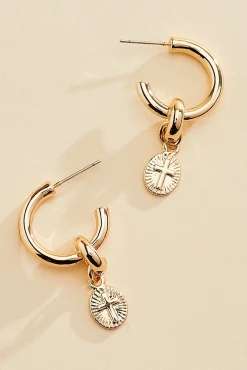 Women Versona Cross Charm Huggie Hoop Earrings
