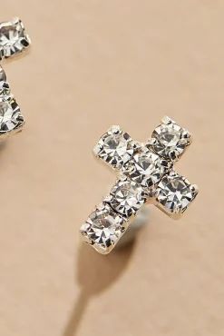 Women Versona Dainty Cubic Zirconia Cross Earrings