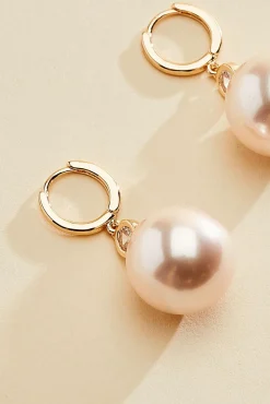 Women Versona Dangly Pearl Huggie Hoop Earrings