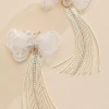 Women Versona Fabric Floral Fringe Earrings