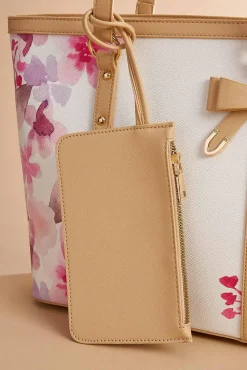 Women Versona Faux Leather Floral Tote Bag Set