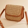 Women Versona Faux Leather Trim Straw Crossbody