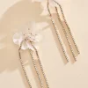 Women Versona Floral Rhinestone Fringe Earrings