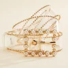 Women Versona Gold Trim Pearl Buckle Belt