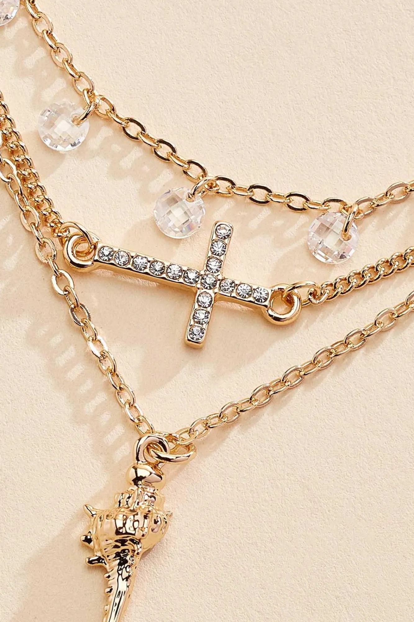 Women Versona Layered Beaded Cross Charm Anklet