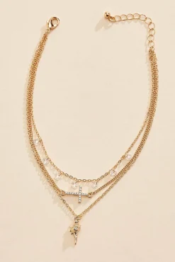 Women Versona Layered Beaded Cross Charm Anklet