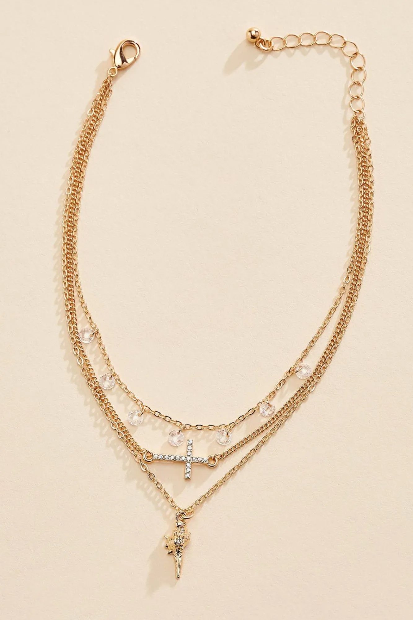 Women Versona Layered Beaded Cross Charm Anklet