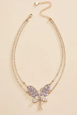 Women Versona Layered Butterfly Rhinestone Necklace