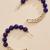 Women Versona Metallic Chain Bead Hoop Earrings