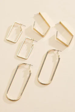 Women Versona Mixed Shape Hoop Earrings Set