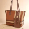 Women Versona Plaid Faux Leather Shopper Bag Set