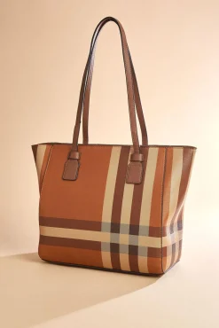 Women Versona Plaid Faux Leather Shopper Bag Set