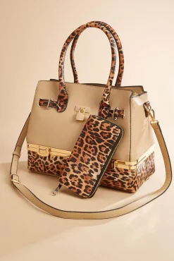 Women Versona Printed Faux Leather Satchel And Wallet Set