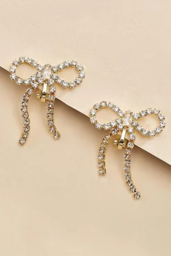 Women Versona Rhinestone Bow Clip On Earrings