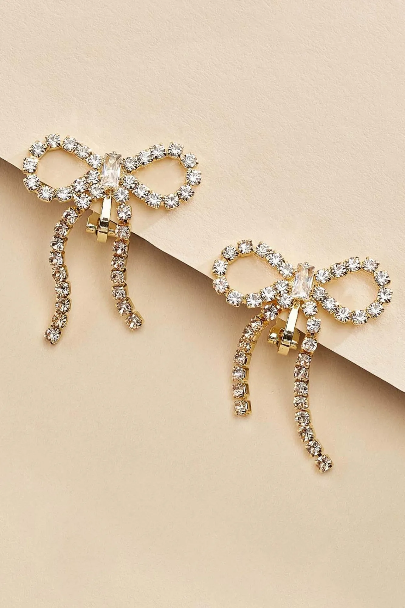Women Versona Rhinestone Bow Clip On Earrings