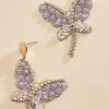 Women Versona Rhinestone Butterfly Dangle Earrings