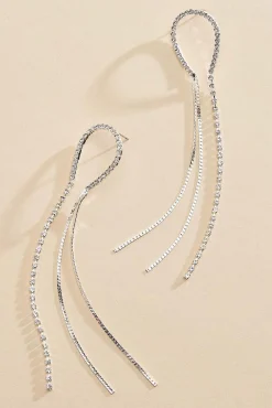 Women Versona Rhinestone Fringe Dangly Earrings