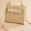 Women Versona Straw Turn Lock Satchel