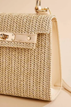 Women Versona Straw Turn Lock Satchel