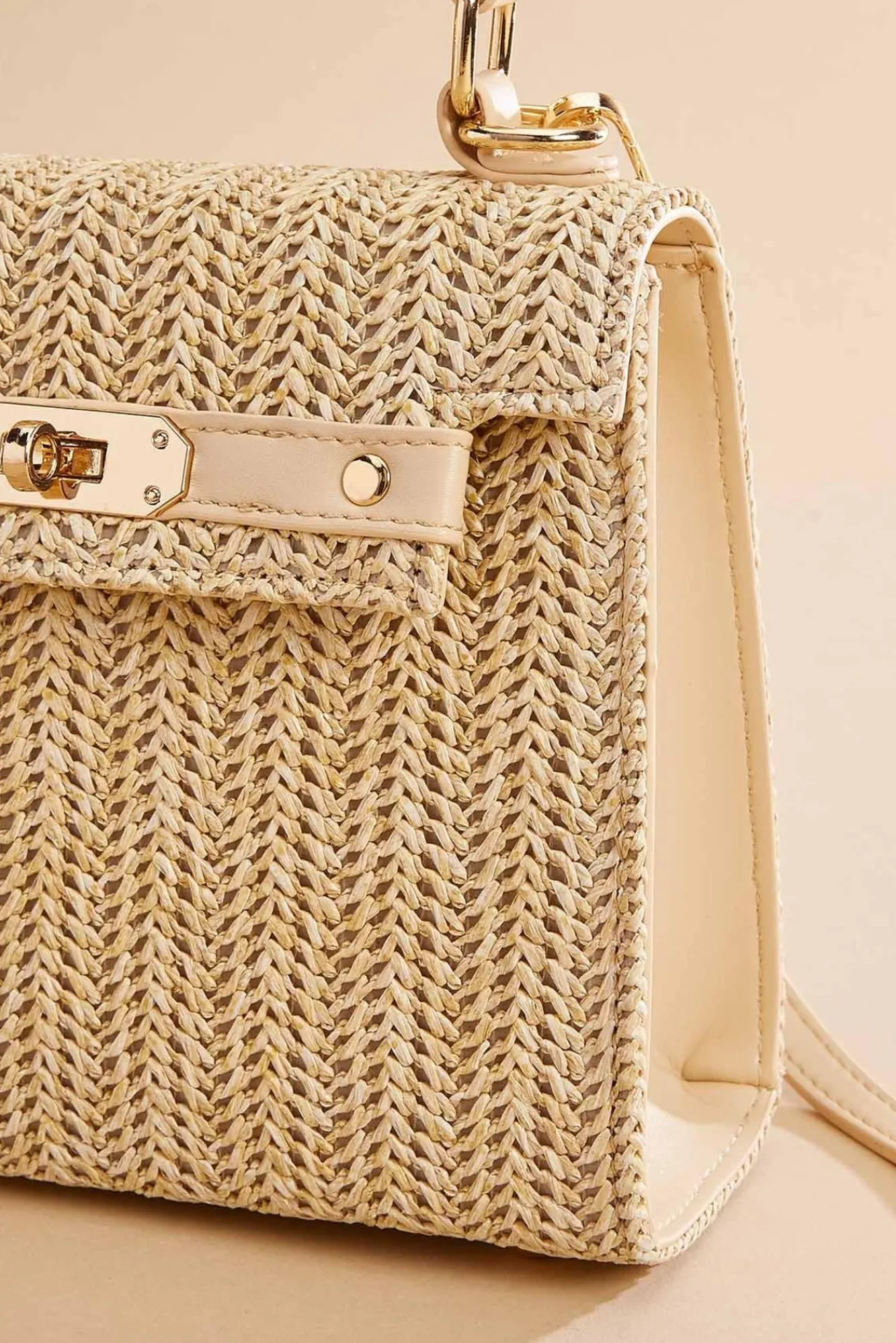 Women Versona Straw Turn Lock Satchel