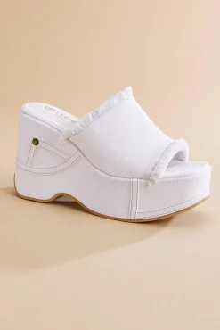 Women Versona White Denim Platform Wedges