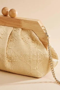 Women Versona Wood Frame Straw Crossbody